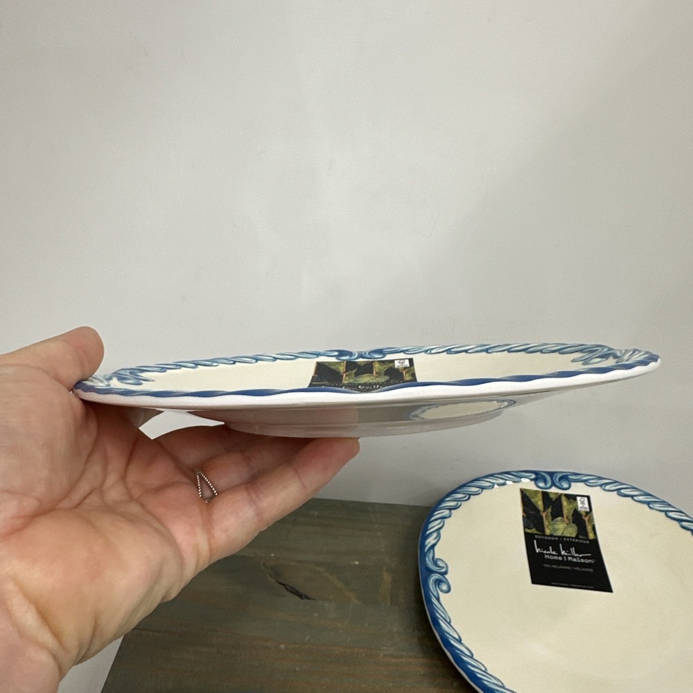 4 Nicole Miller Blue Scroll Border 9" Melamine Salad Plates NWT luncheon Set - Picture 7 of 9